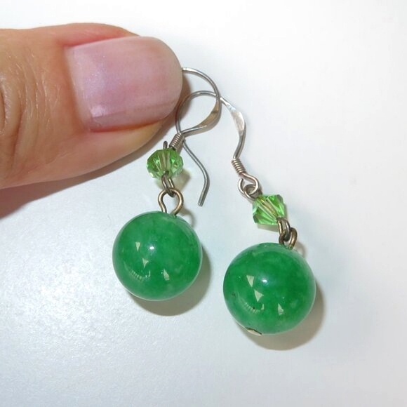 Sterling Silver Green Quartz CZ Dangle Earrings - Picture 7 of 15